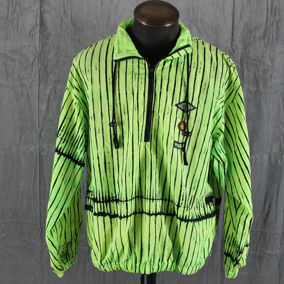 Vintage Gotcha Windbreaker - Neon Green Stiped - Men's Medium - Picture 1 of 7